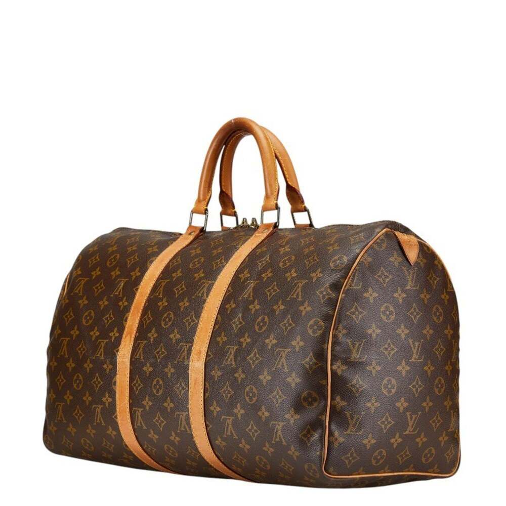 LOUIS VUITTON Authentic Brown Monogram Leather Keepall 50 Boston Bag - Picture 2 of 16